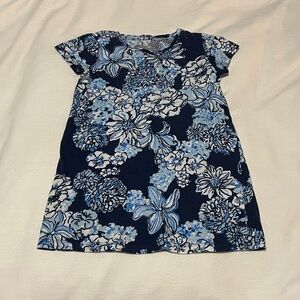 3-4T Lilly Pulitzer Blue and White Floral Short Sleeve Tunic Dress